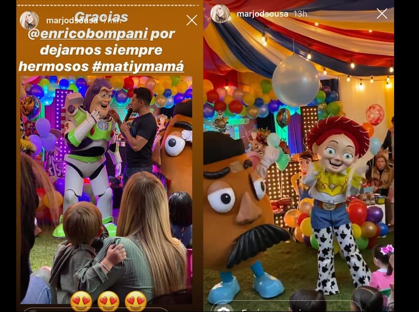 En otro momento de la fiesta, Matías presenció, junto a su madre, un show con las botargas de ‘Woody’, ‘Buzz Lightyear’, ‘El señor cara de papa’ y ‘Jessie, la vaquerita’, mientras sonaba de fondo la canción ‘Yo soy tu amigo fiel’.
