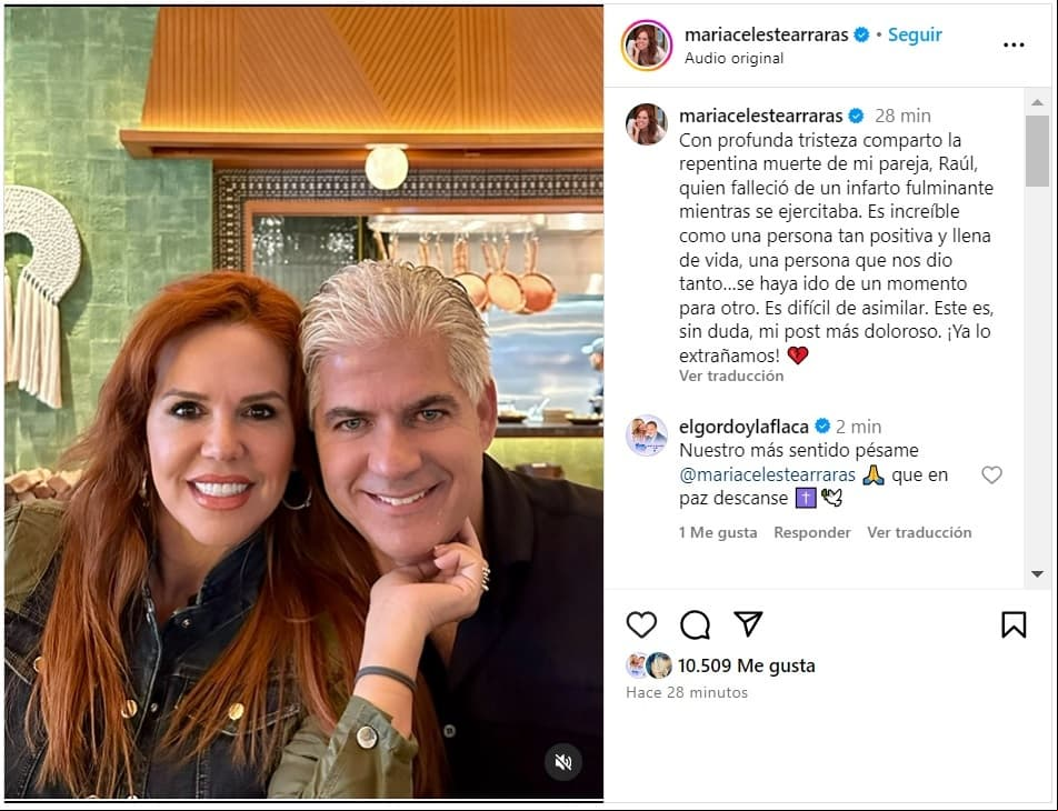 María Celeste anunció la muerte de su pareja, Raúl Quintero.