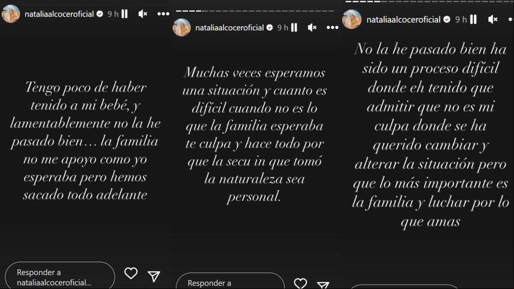 Estos son los mensajes que publicó Natalia Alcocer narrando el supuesto abandono de su pareja tras el nacimiento de su bebé.
