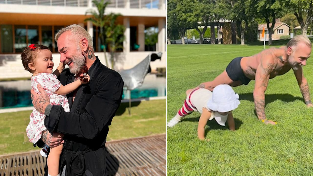 Bebé de Gianluca Vacchi enternece al hacer ejercicio con su papá