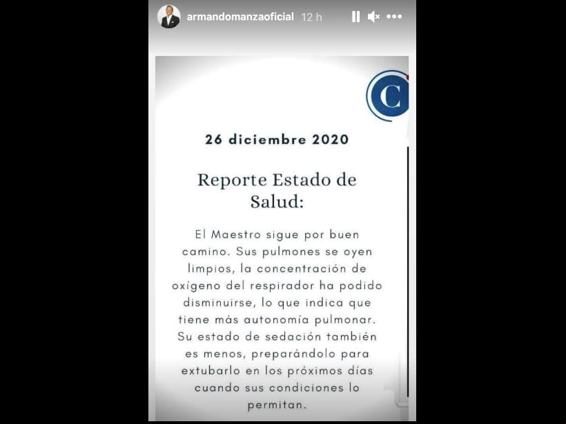 Armando Manzanero sigue recuperándose del Covid-19; prevén extubarlo en los próximos días.