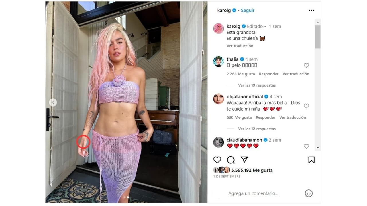 Karol G apareció con el tatuaje 'Emmanuel' casi eliminado.