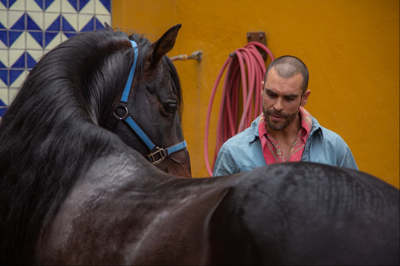 En "La Desalmada", 'Rigoberto' está limpiando y atendiendo a los caballos.