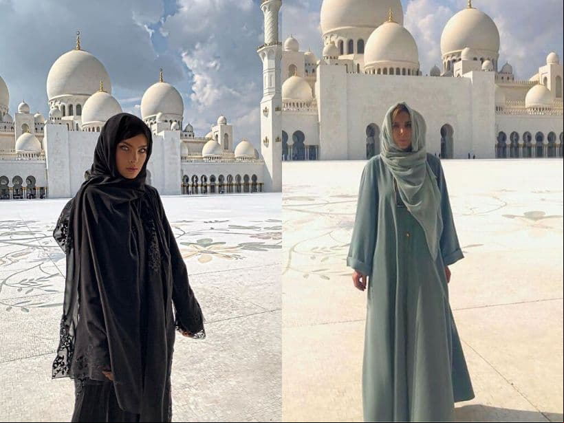 En las fotografías, Belinda optó por utilizar un hiyab color negro con aplicaciones bordadas a mano. Mientras que su mamá llevó uno color turquesa. “Amor”, fue la palabra que la intérprete de ‘Amor a primera vista’ eligió para acompañar su publicación, misma que fue escrita en árabe.