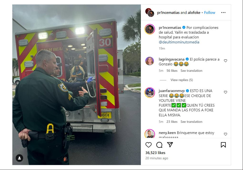 Yailin en la ambulancia antes de ser llevada al hospital