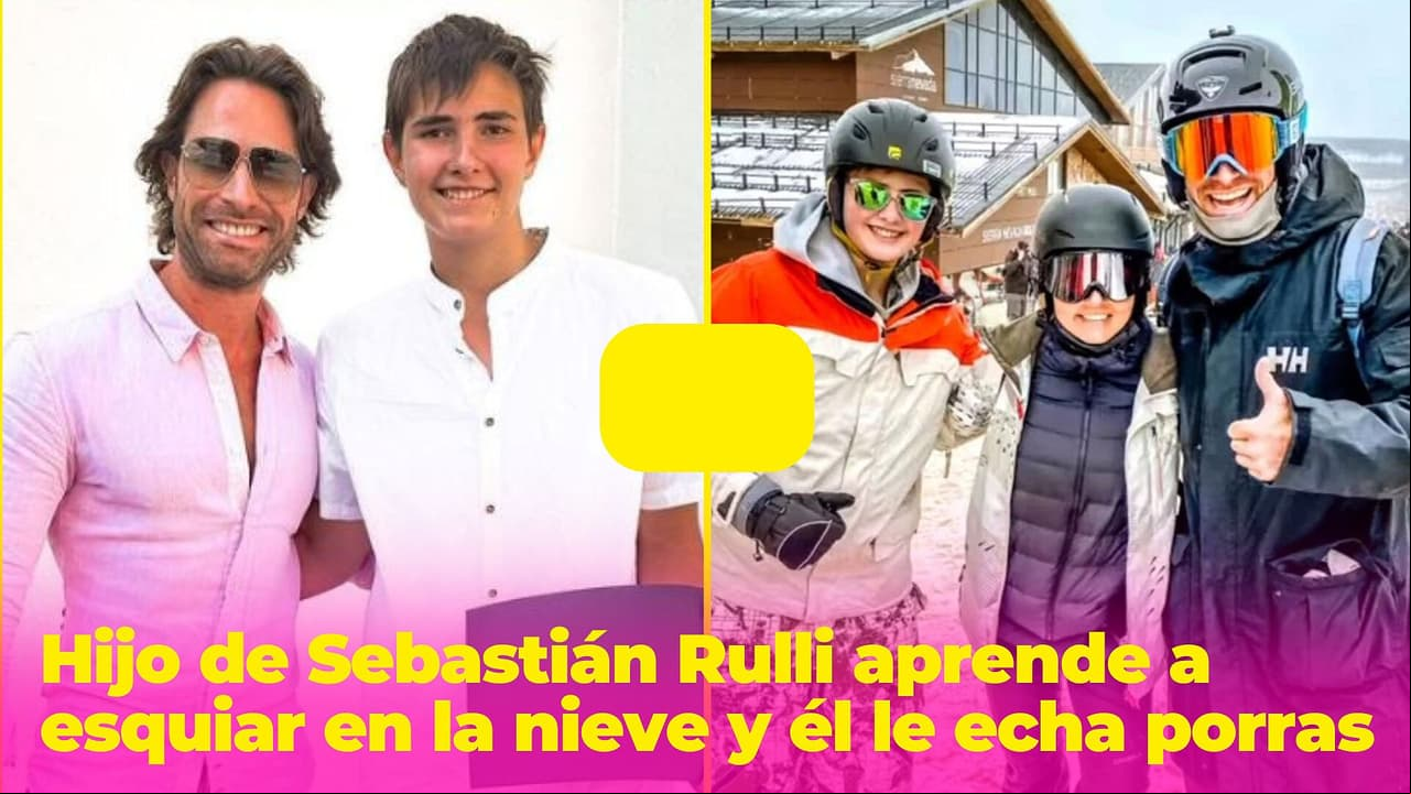Sebastián Rulli le echa porras a su hijo Santiago mientras aprende a esquiar en la nieve