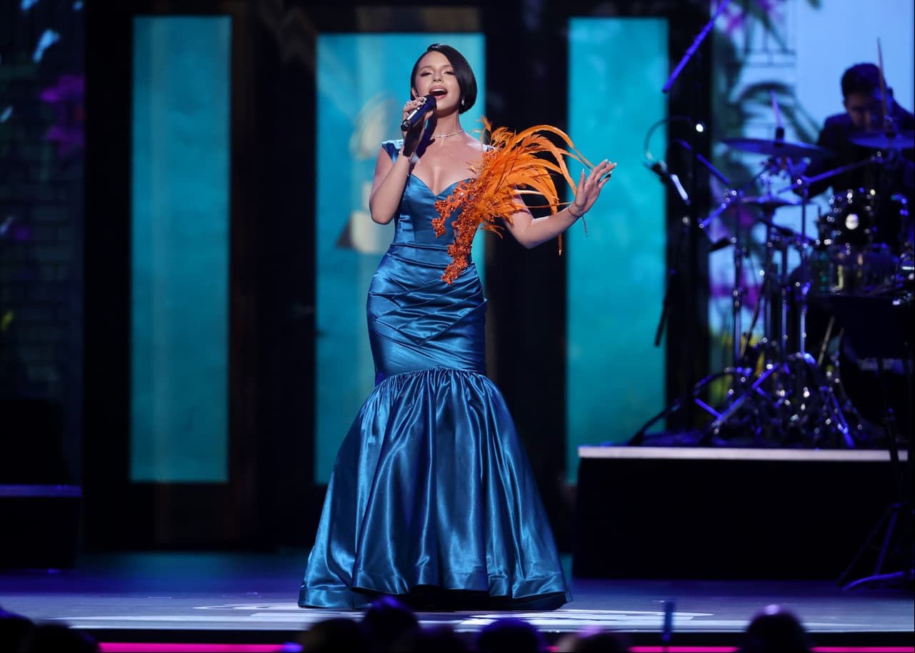 LAS VEGAS, NEVADA - NOVEMBER 17: Ángela Aguilar performs onstage during The Latin Recording Academy's 2021 Person of the Year Gala honoring Ruben Blades at Michelob ULTRA Arena on November 17, 2021 in Las Vegas, Nevada. (Photo by Rich Polk/Getty Images for The Latin Recording Academy)
