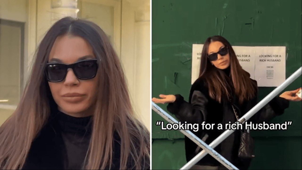 Mujer se hace viral en TikTok por colgar anuncios en busca de un “esposo rico” en calles de Nueva York