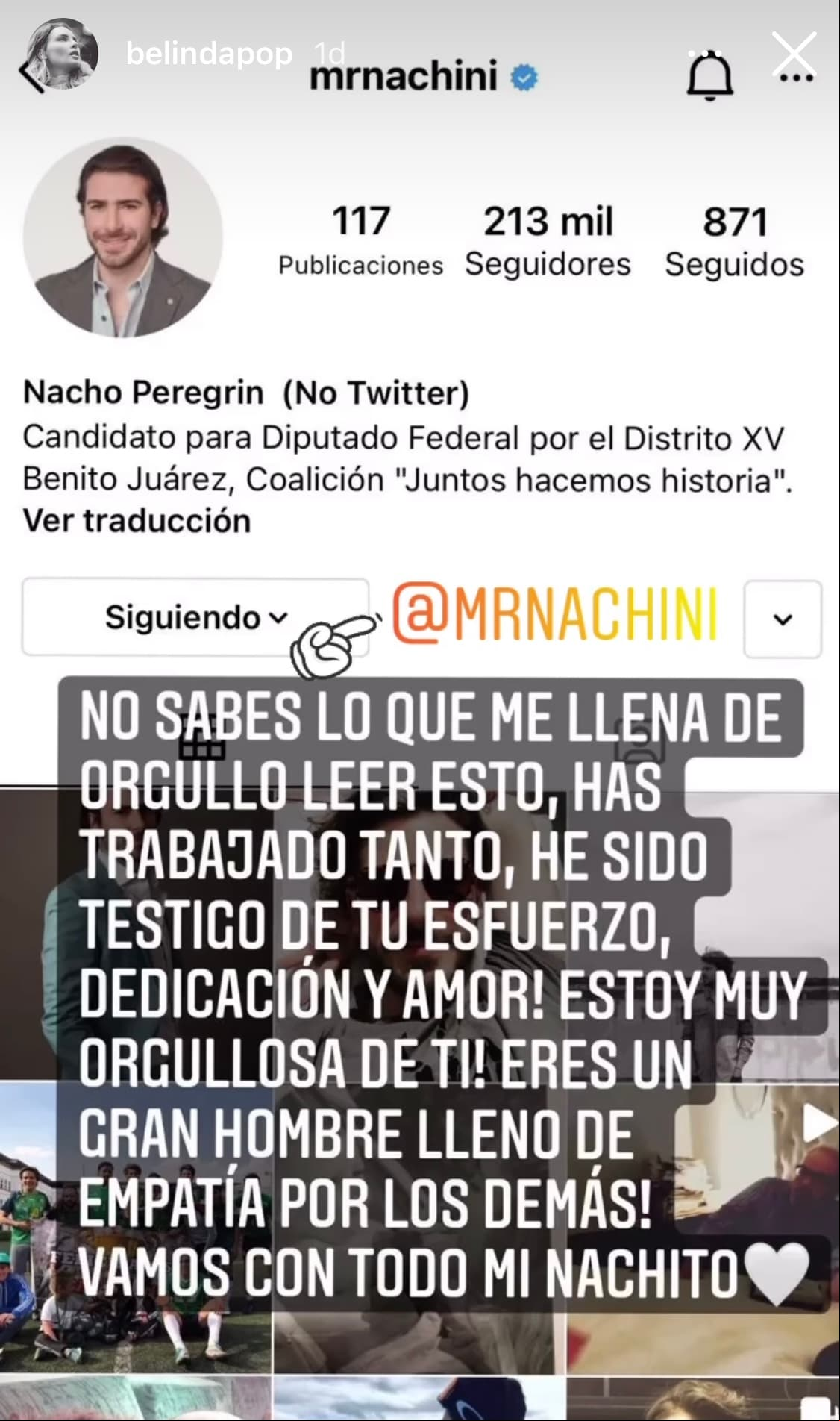 Belinda felicitó a su hermano menor por su incursión a la política mexicana.