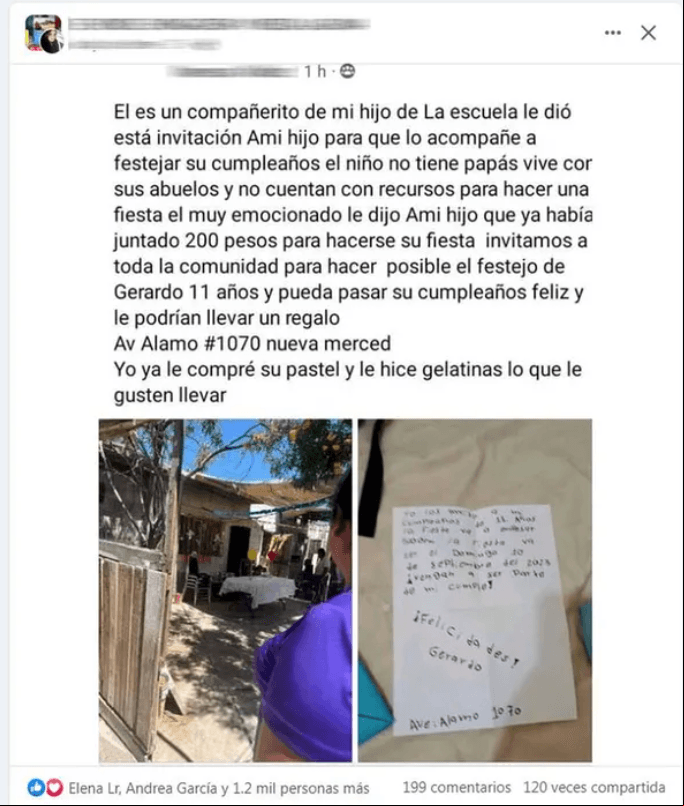 Organizan fiesta sorpresa a niño sin papás.