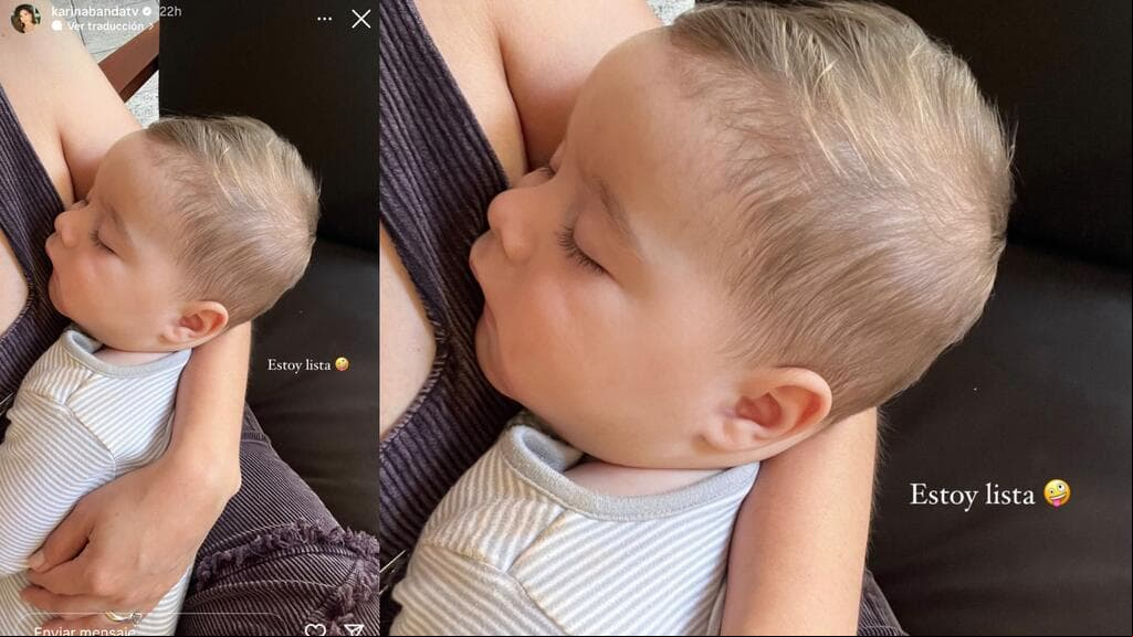 Esta es la foto que publicó Karina Banda este fin de semana en la que se le ve cargando a un bebé.