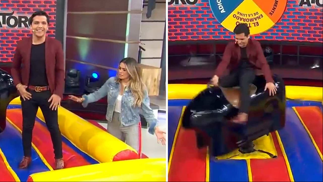 La divertida caída de Christian Nodal mientras montaba un toro mecánico en Hoy: "Qué bonito recibimiento"