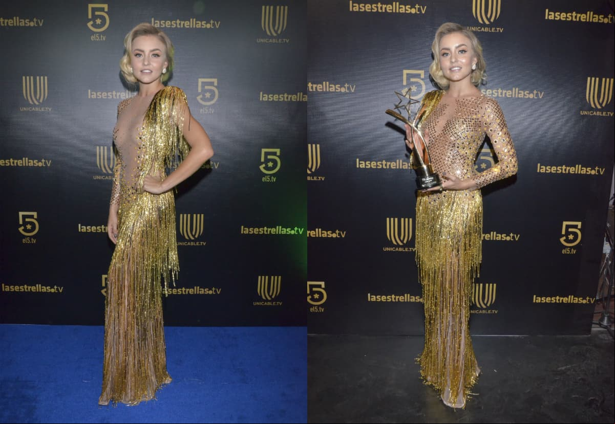 Angelique Boyer eligió un arriesgado vestido de la firma Víctor y Jesse para desfilar por la alfombra azul de los Premios TvyNovelas 2019.