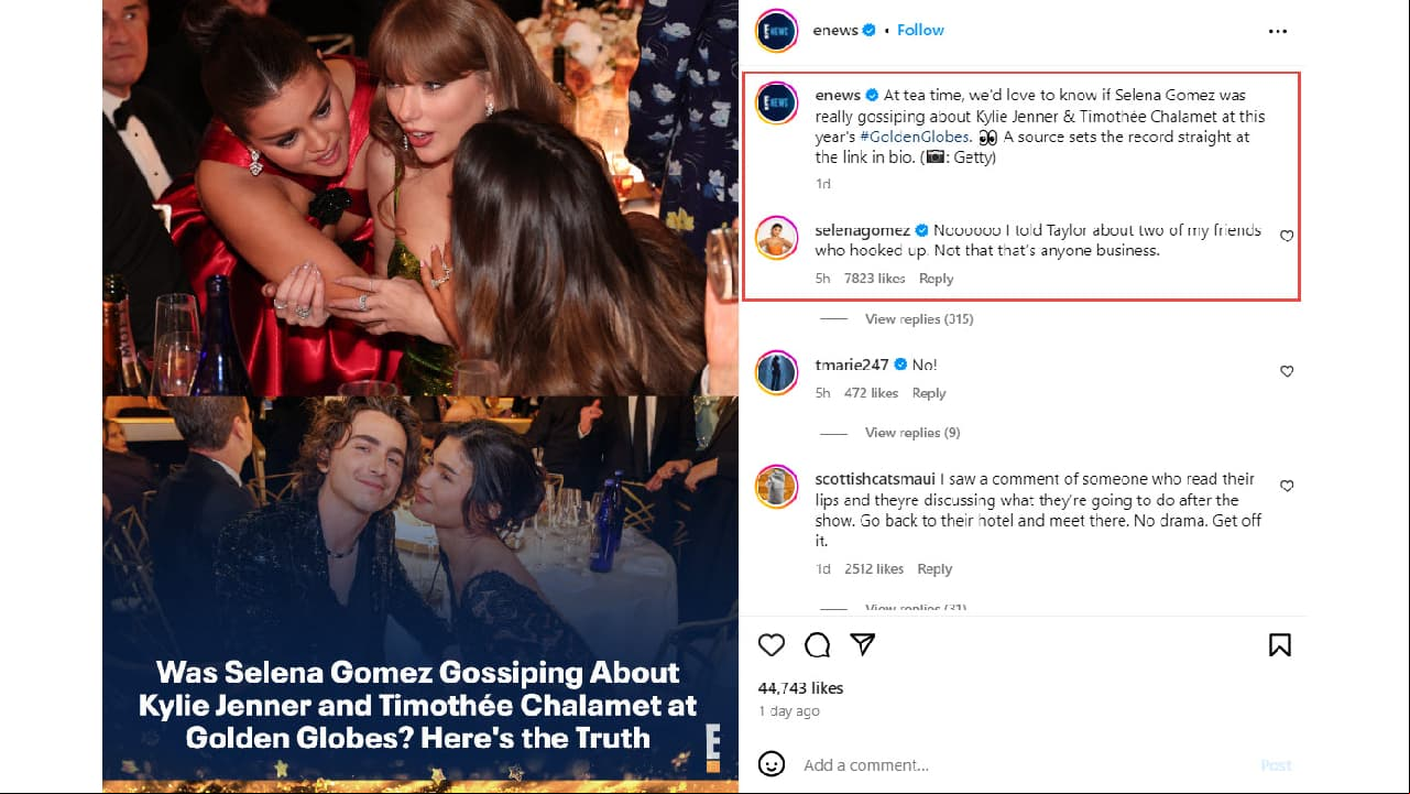 El drama de Selena Gómez y Timothée Chalamet en los Golden Globes 2024