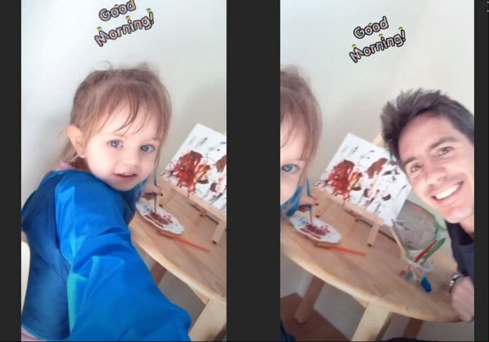 Kailani pintando junto a su papá Mauricio Ochmann