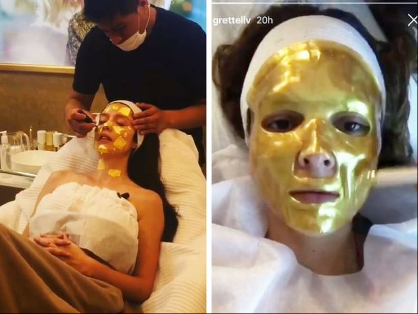 Marlene Favela y Grettell Valdez. Para rejuvenecer su rostro, las famosas aplican una mascarilla de oro de 24K. El tratamiento, también llamado ‘Cleopatra nano régimen’, tiene un costo de 25 mil pesos, pero incluye 12 mascarillas y 24 parches para eliminar ojeras y bolsas en los ojos.