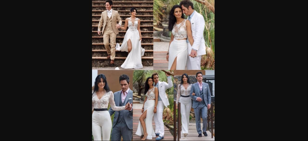 Aislinn Derbez también tuvo una boda de ensueño con Mauricio Ochmann; durante el enlace que se realizó en Tepoztlán, Morelos, la actriz lució tres conjuntos del diseñador Benito Santos, todos adornados con encaje y flores.