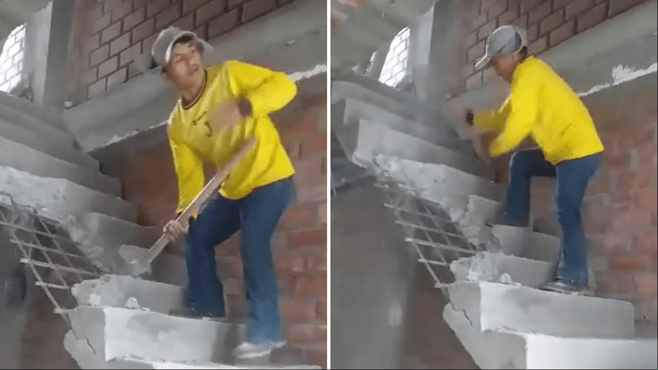 Albañil destruye escalera que acababa de construir porque no le iban a pagar: video causa debate