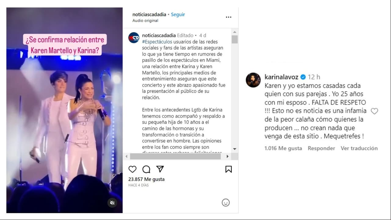 Karina reaccionó a los rumores de su vínculo con Karen Martello.