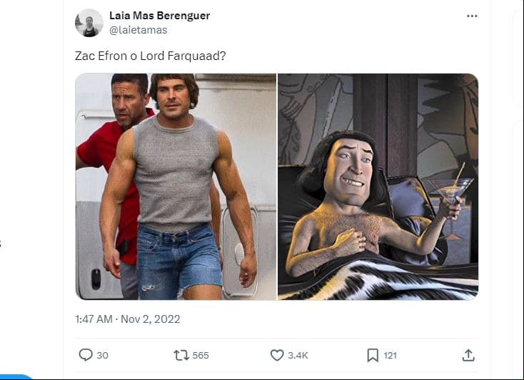 s de X (antes twitter) comparan a Zac Efron con Lord Farquaad