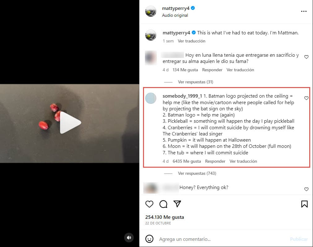 Los fans de Matthew Perry han especulado con los últimos mensajes del actor