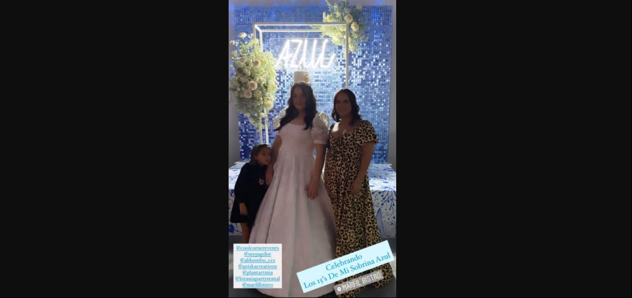 A través de su cuenta oficial de Instagram, la conductora compartió algunas imágenes del festejo que tuvo su sobrina nieta Azul Medina, hija de su sobrina Adilmari Gómez. La adolescente lució un vestido princesa, que muchos s afirmaron era parecido al de ‘Cenicienta’.