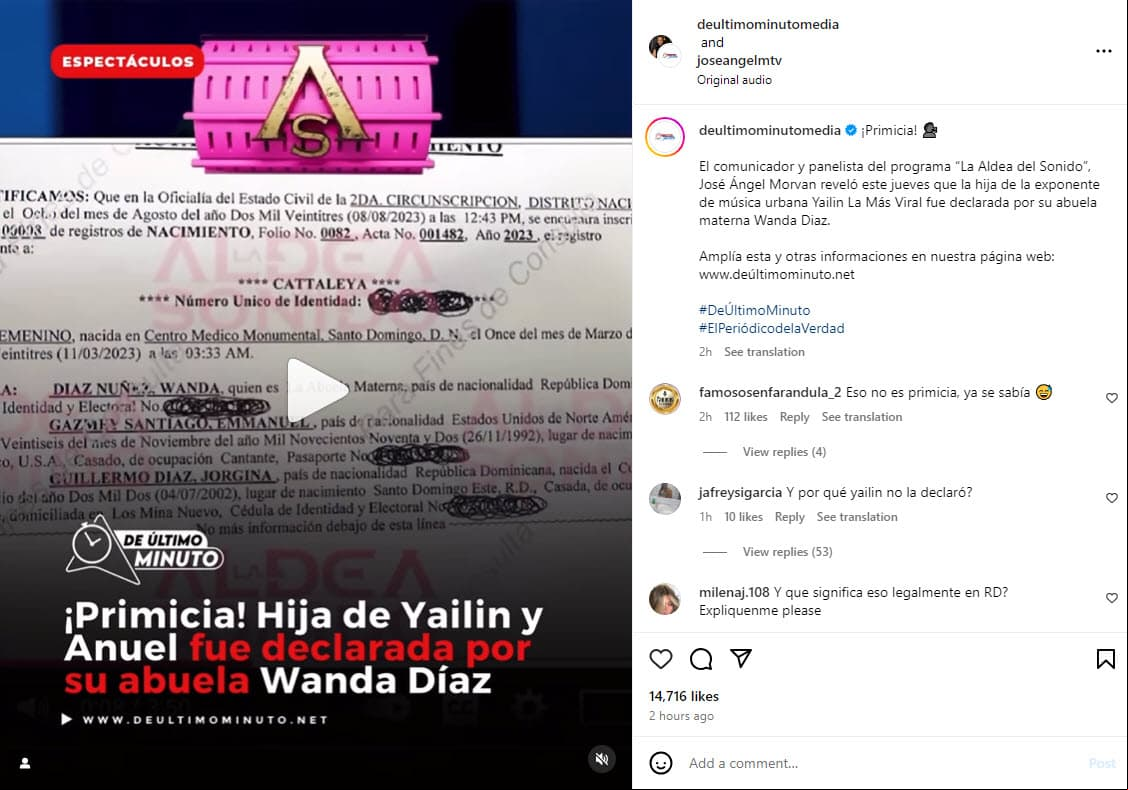 Acta de nacimiento de Cattaleya