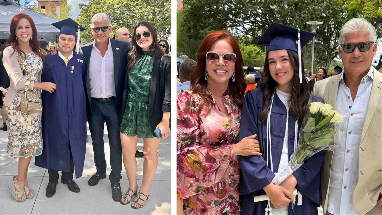 María Celeste Arrarás estuvo con su novio Raúl Quintero en la graduación de sus hijos Adrián y Lara.
