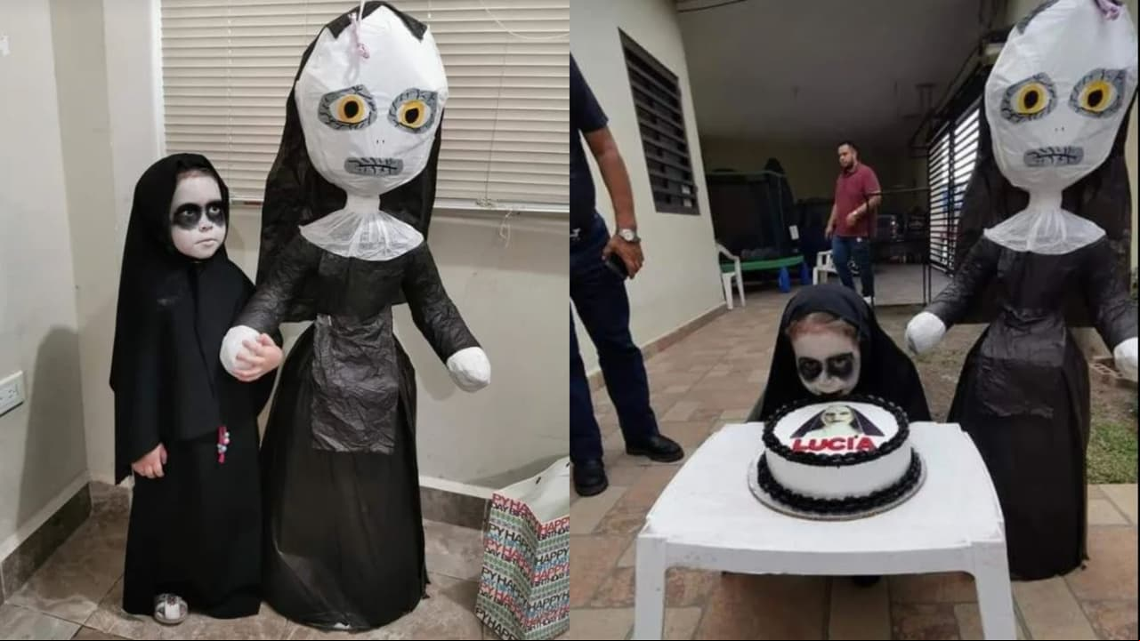 Niña de 3 años celebra su cumpleaños con temática de 'La Monja'.
