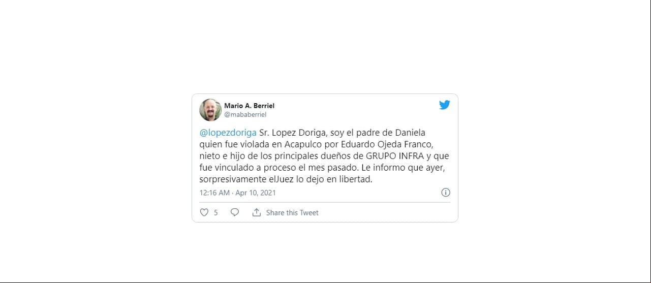 Padre de Daniela Berriel hace pública la liberación del presunto agresor de su hija.