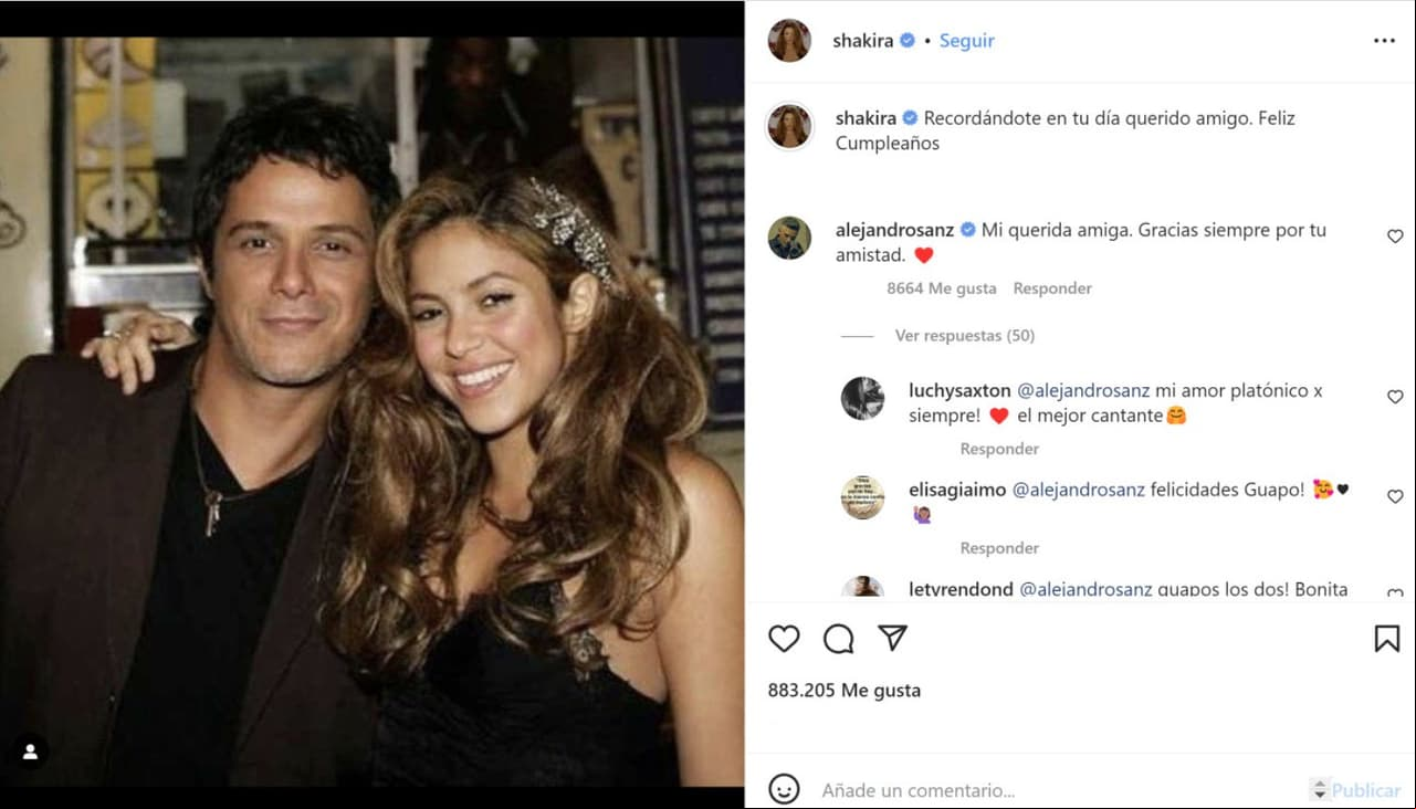 Shakira y Alejandro Sanz mantienen una amistad de más de dos décadas