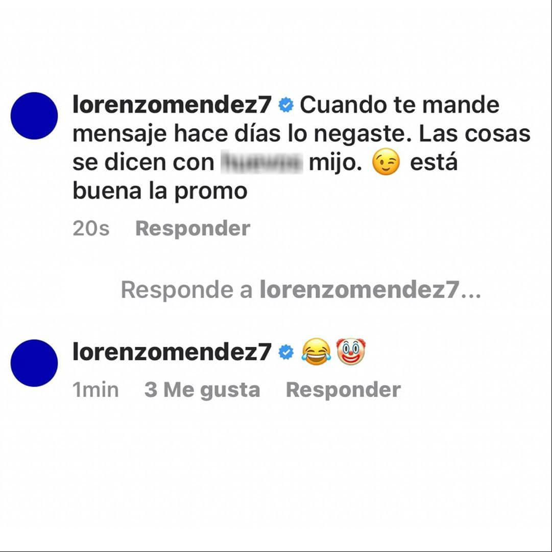 “Amigo haciendo una conferencia de prensa”, dijo en primera instancia. “Cuando te mandé mensaje hace días lo negaste. Las cosas se dicen con hue*** mijo”, añadió. “Está buena la promo”, remató junto a un emoji riendo y una carita de payaso.