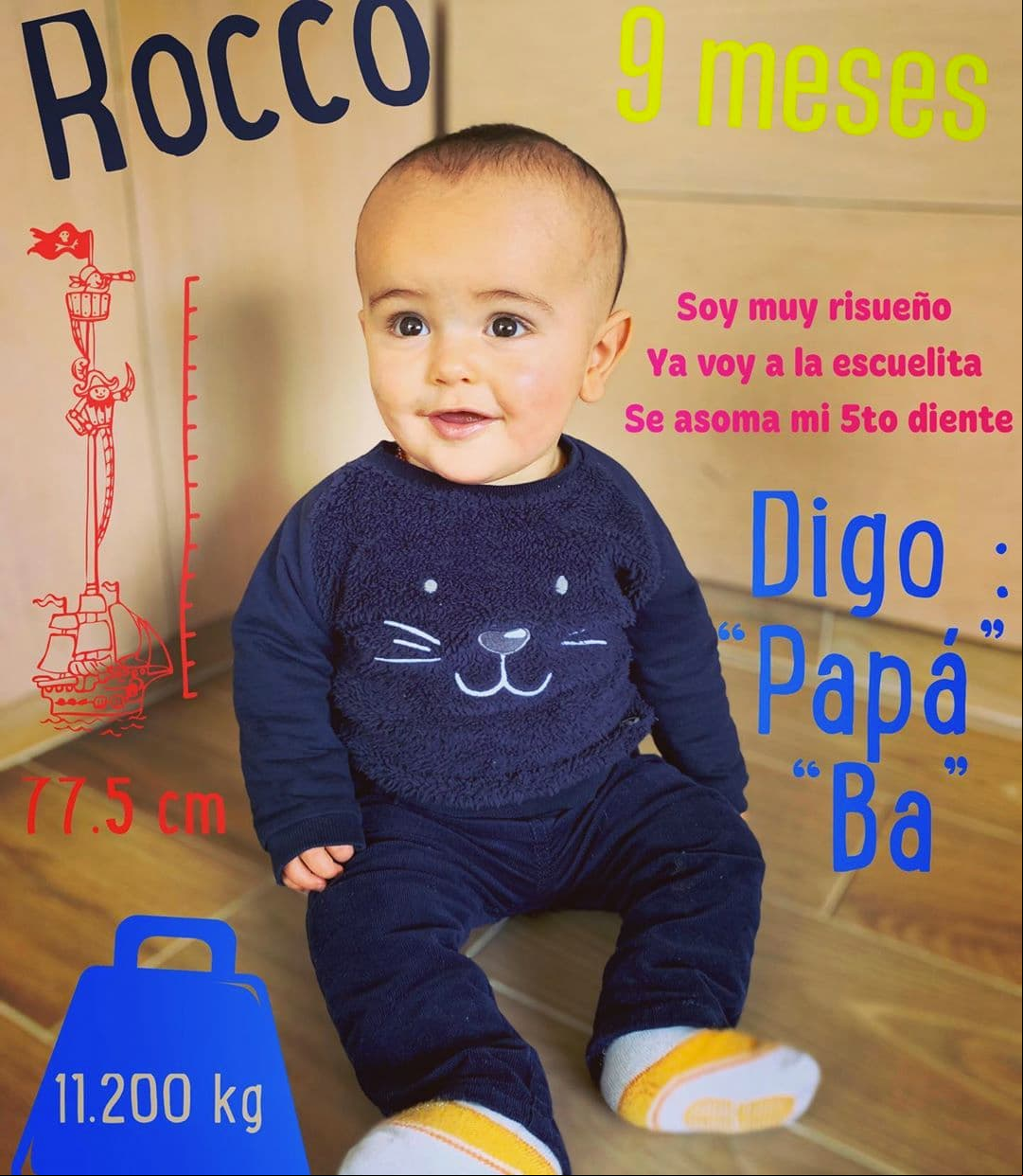 “Soy muy risueño, ya voy a la escuelita, se asoma mi quinto diente. Digo: ‘Papá’ y ‘Ba’”, expresó Odalys para celebrar los 9 meses de vida de Rocco.