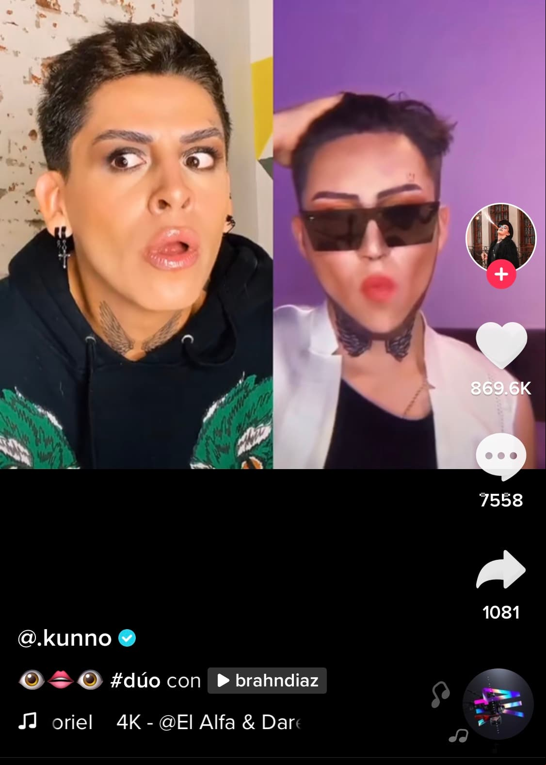 Kunno, uno de los tiktokers más famosos del momento, es un joven originario de Monterrey, Nuevo León, que ha enamorado las redes con sus ingeniosas coreografías. En días recientes, compartió la reacción que tuvo al ver cómo un  llamado Brian Díaz, se transformó en él con la ayuda del maquillaje y algunos rios.