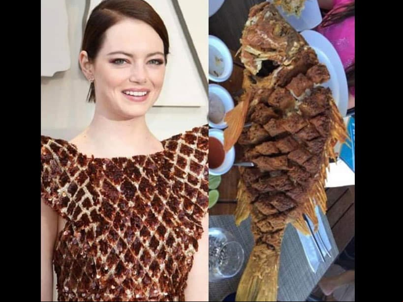El vestido de Emma Stone fue comparado con un pescado.