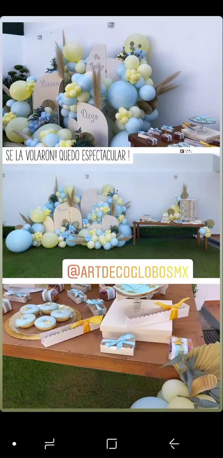 En las imágenes que compartió la actriz, se observan muchos detalles del evento, el cual estuvo decorado en tonos azules y beige con grandes adornos de globos.