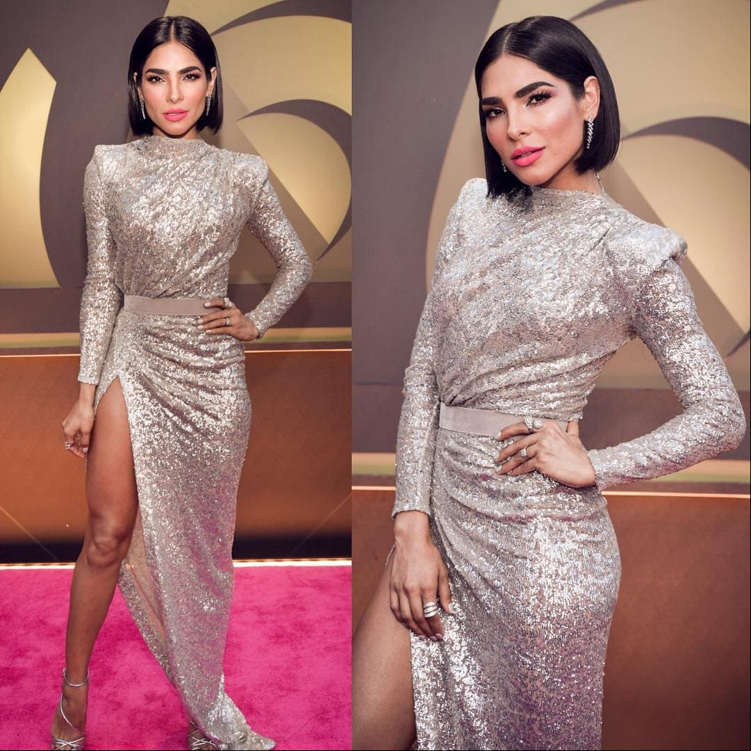 La presentadora Alejandra Espinoza brilló en la alfombra magenta con este vestido.