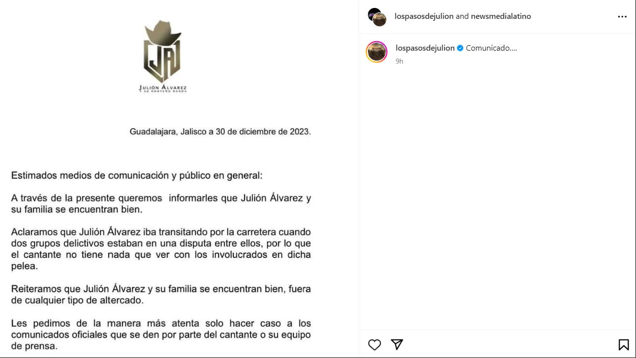 Julión Álvarez comunicado