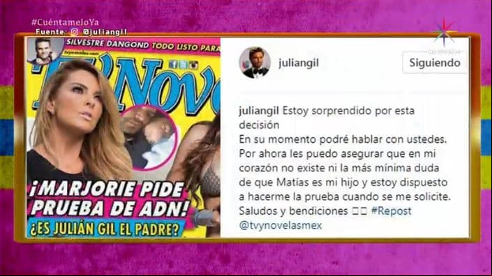 ¡Marjorie de Sousa solicita prueba de ADN a Julián Gil!