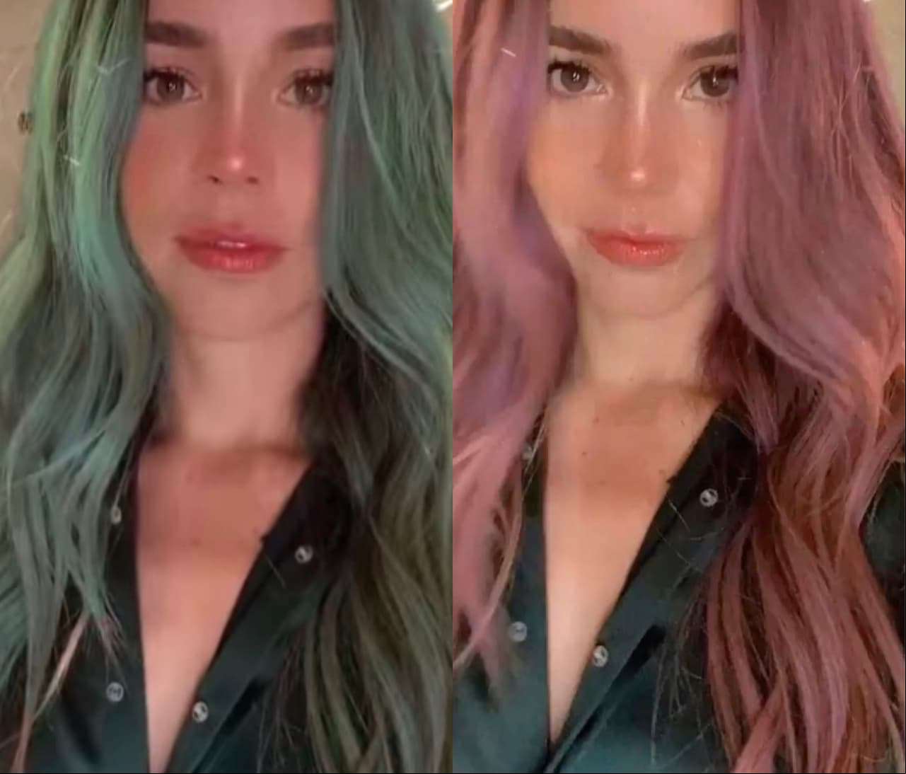 Por su parte, Camila Sodi, protagonista de 'Rubí', también sorprendió en semanas recientes al publicar un video en donde no solo aparece con un color, sino con dos. Verde pino y rosa pastel fueron los looks que presumió.