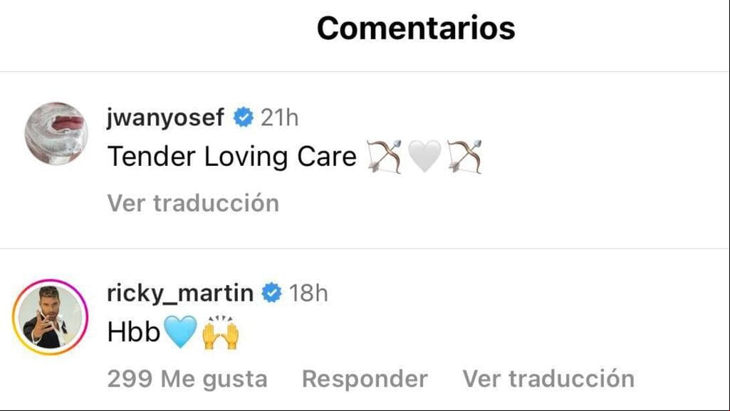 Ricky Martin reaccionó así a la reaparición de Jwan Yosef y le escribió "Hbb", que en árabe significa "mi amado".