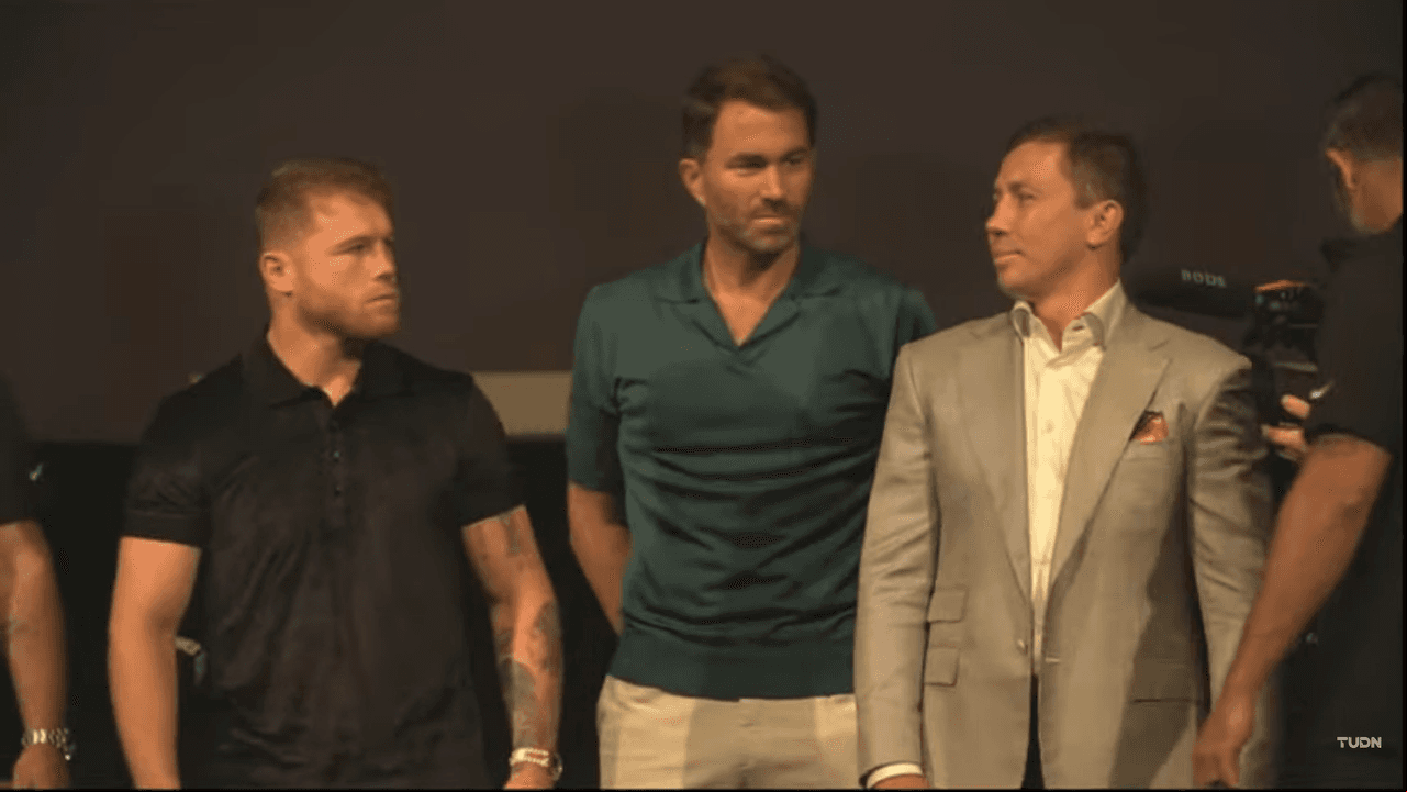 Conferencia de prensa de la trilogía entre el mexicano Saúl 'Canelo' Álvarez y el kazajo Gennady Golovkin 'GGG' en Los Angeles.