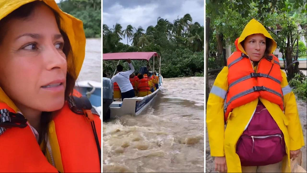 Alessandra Rosaldo muestra los estragos del huracán Nora mientras intenta salir en lancha de Vallarta