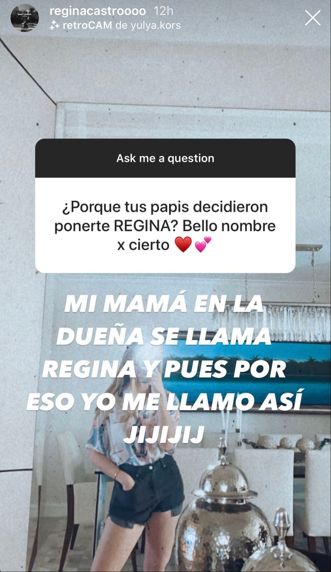 Regina Castro revela cuál es el origen de su nombre.