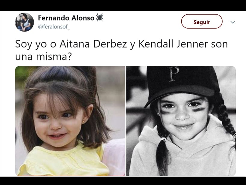 “¿Soy la única que piensa que Aitana (la hija de Eugenio Derbez) es Kendall Jenner de bebé?” y “estoy sorprendida de lo mucho que se parece Aitana y Kendall, la neta” son algunos mensajes que circulan en Twitter.