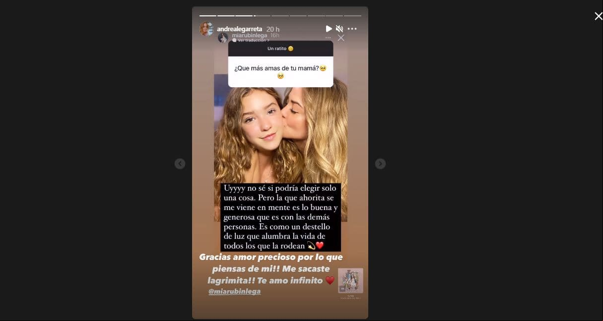 Andrea Legarreta reacciona a mensaje de su hija Mía Rubín.