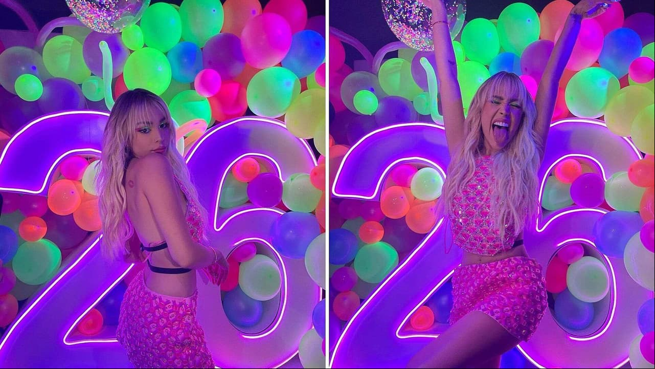 Danna Paola organiza tremenda fiesta de cumpleaños con colorido look y al lado de su supuesto novio Álex Hoyer