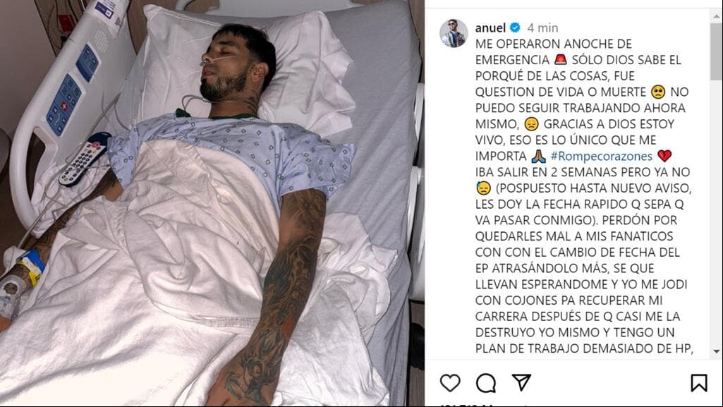 Anuel informó que fue sometido de "emergencia" a una cirugía a horas de la noche de este sábado 7 de octubre.