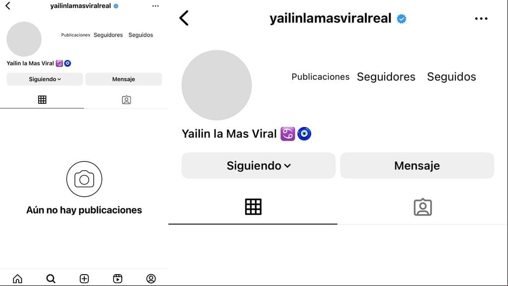 Así aparecía la cuenta de Yailin en Instagram hasta la mañana de este jueves 14 de diciembre.